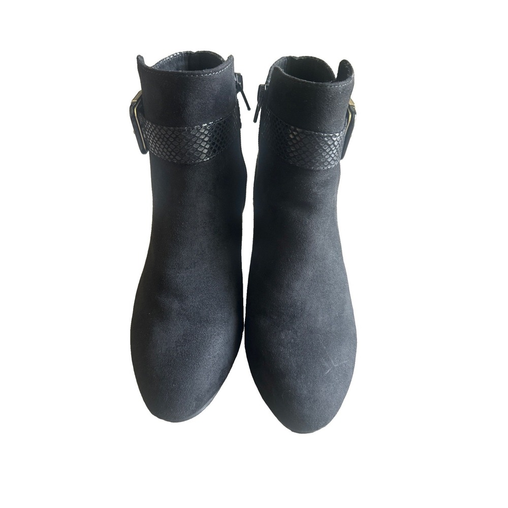 Karen Scott Women's Ivyy Almond Toe Ankle Boots Black PU Suede / Croc Size 7W